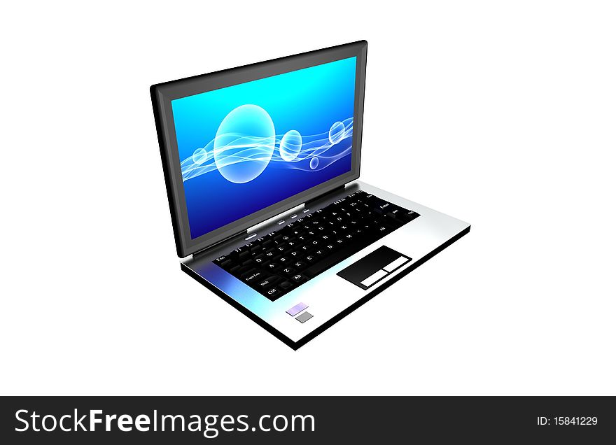 Computer With Abstrac Screen On A Blue Background