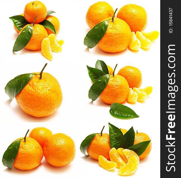 Tangerine with leaves on a white background. Tangerine with leaves on a white background