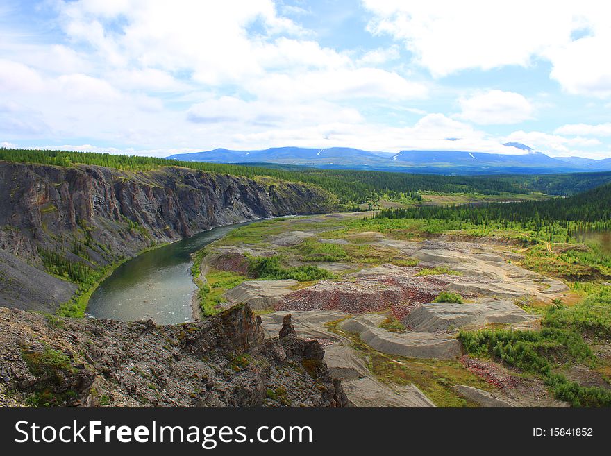 Gold field in Ural Mountains. River Kojim. Russia.