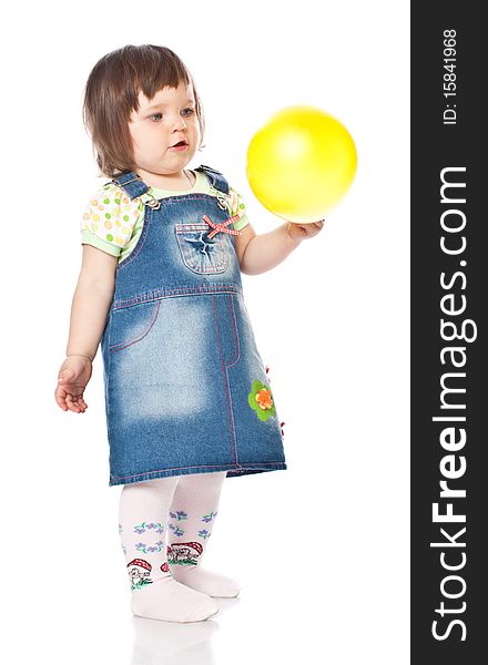 Little girl with balloon. Isolated on white