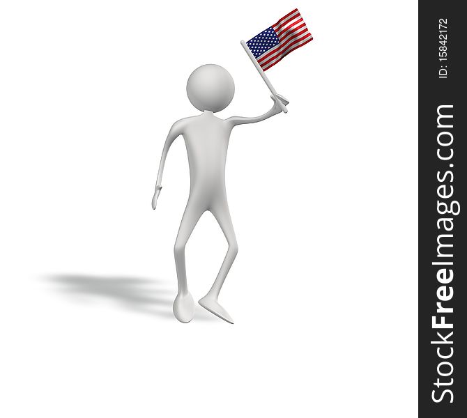 Human figur with usa flag in white back ground