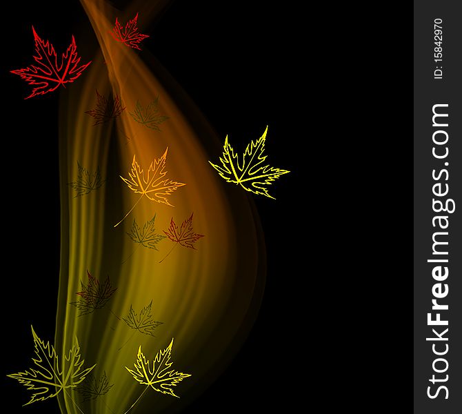 Abstract smoke with autumn leaf on a black background