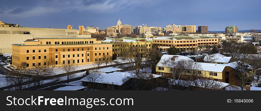 Panoramic view of Madison, Wisconsin, USA. Winter time.