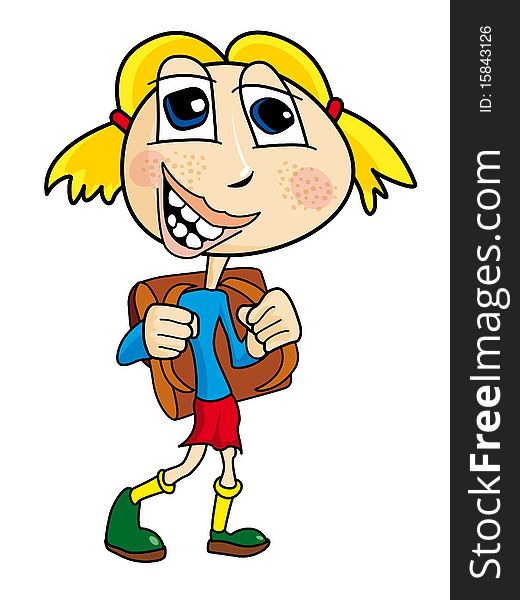 Cartoon schoolgirl with schoolbag â€“ vector illustration. Cartoon schoolgirl with schoolbag â€“ vector illustration