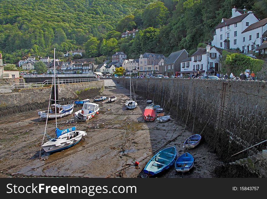 Low tide at Lynmouth harbour in North Devon, England