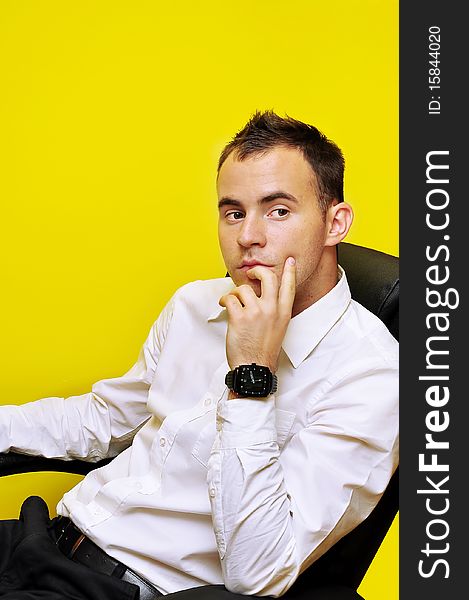 Young business man isolated on yellow background 01. Young business man isolated on yellow background 01