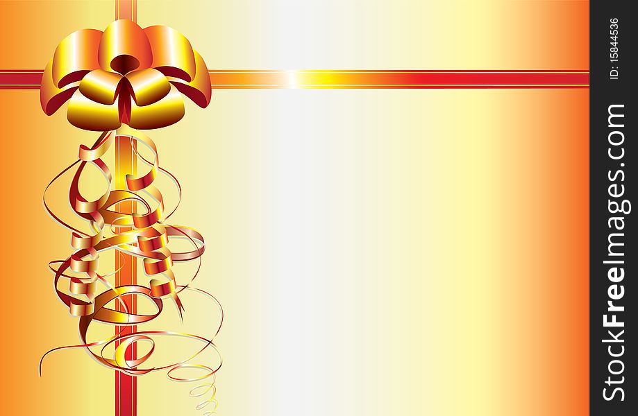 Beautiful golden bow with folded ribbons for your gift