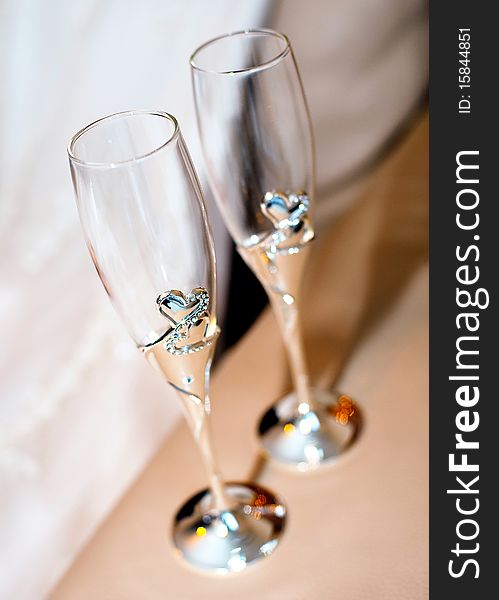 Two beautiful wedding glasses for bride and groom