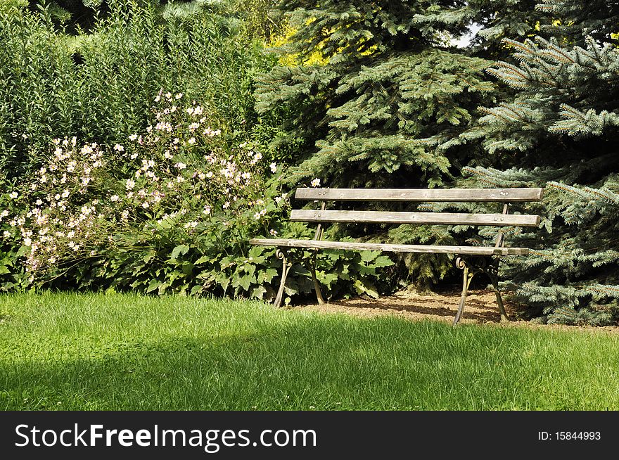 Park bench encourages to relax. Park bench encourages to relax