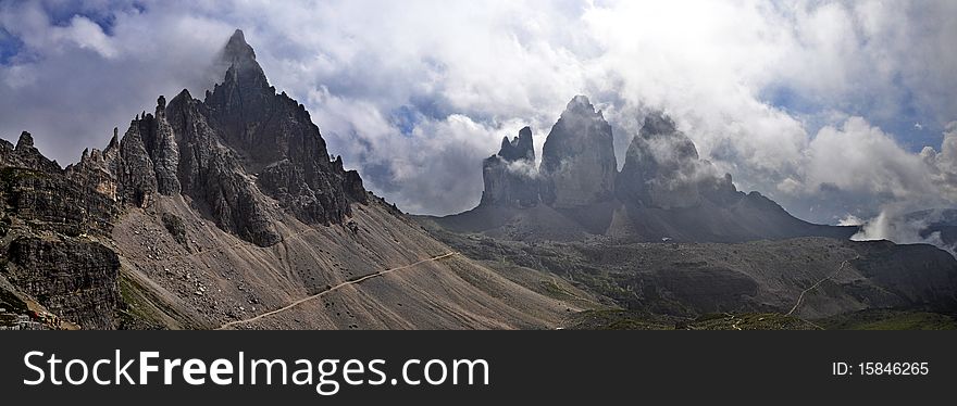 Landscape Dolomites of northern Italy - Monte Paterno and Tre Cime. Landscape Dolomites of northern Italy - Monte Paterno and Tre Cime