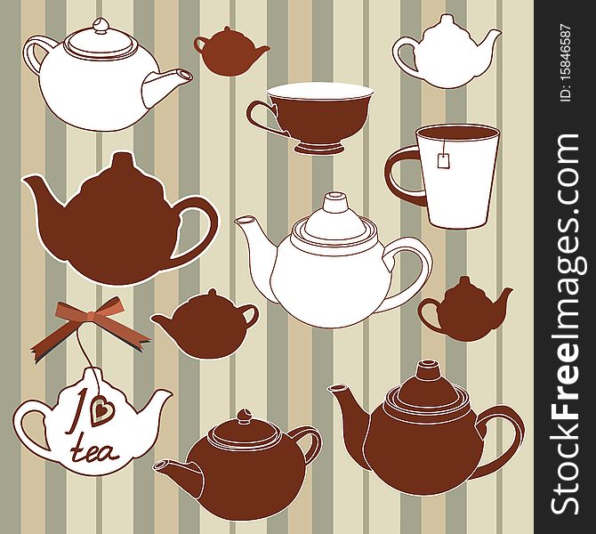 Teapots and cups seamless background