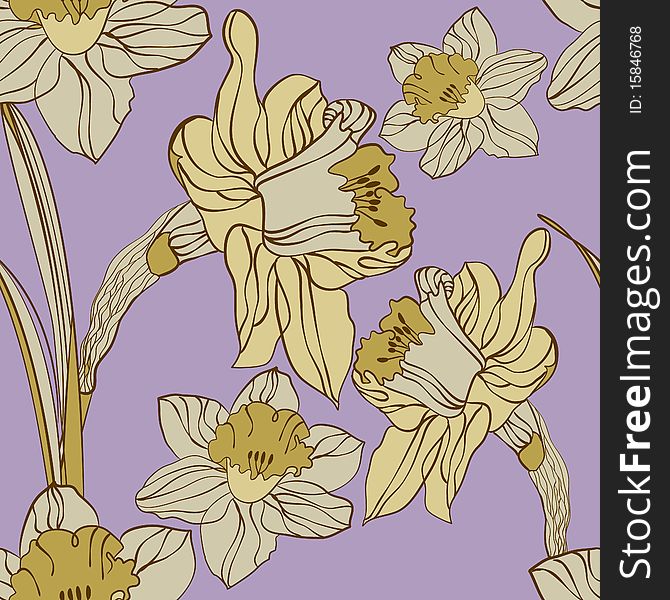 Narcissus flowers on violet background. Narcissus flowers on violet background