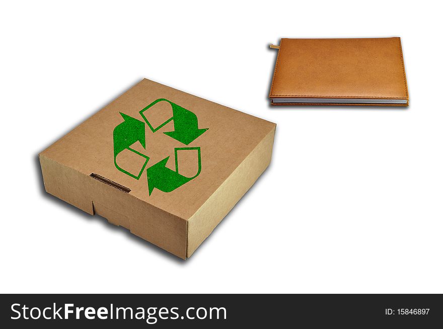 Recycle box and notebook as white background