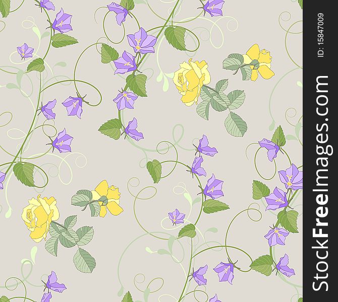 Roses and bluebells seamless pattern. Roses and bluebells seamless pattern