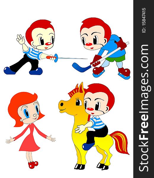 Vector colored set of funny children