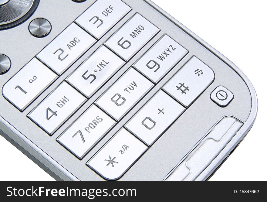 Grey mobile phone keyboard with withe background