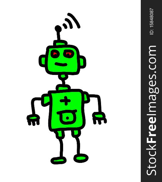 Green robot with the antenna on his head