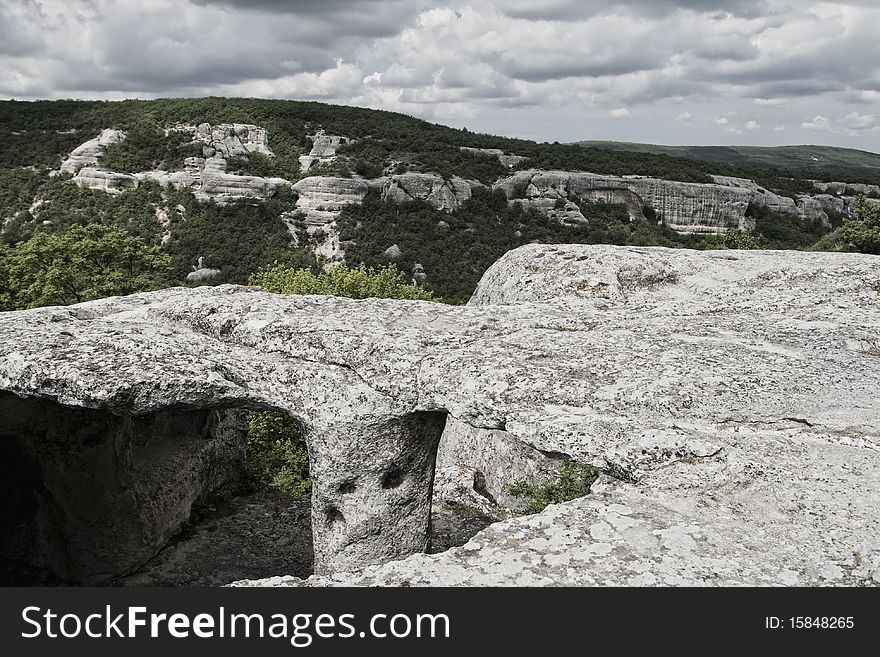 Eski-Kermen cave town n Crimea Ukraine