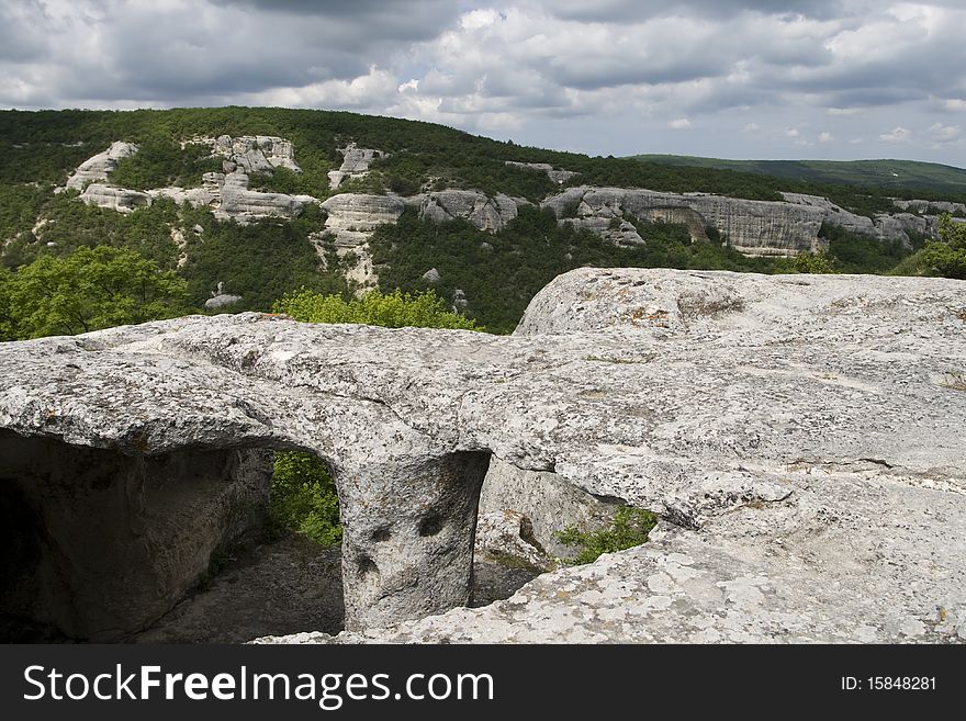 Eski-Kermen cave town n Crimea Ukraine