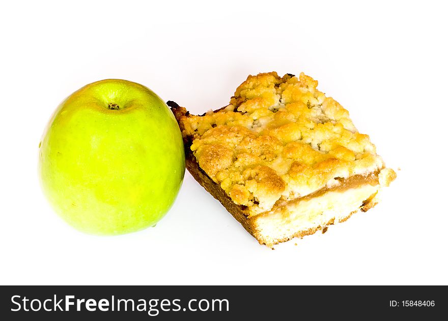 Green Apple And Apple Pie Isolated On White