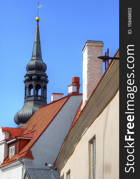 Historical part of Tallinn with church. Historical part of Tallinn with church