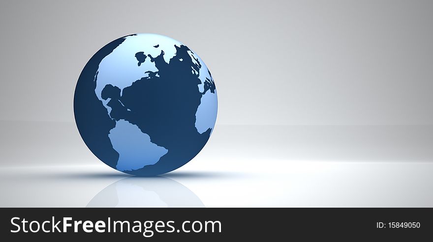 3d earth on reflective white background