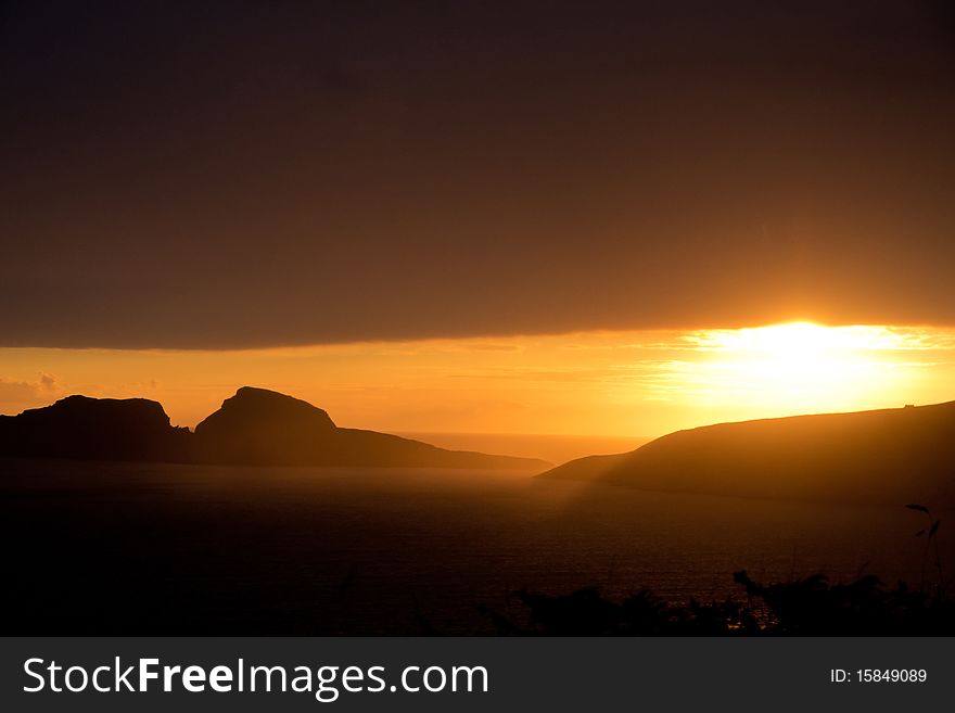 Sundown over puffin island, Ireland