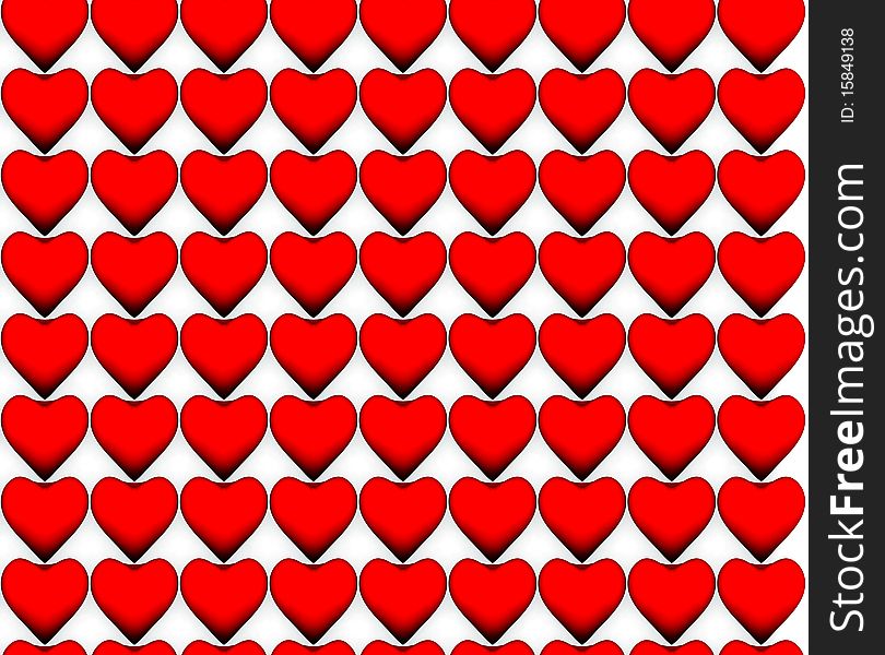 3d red hearts on white background