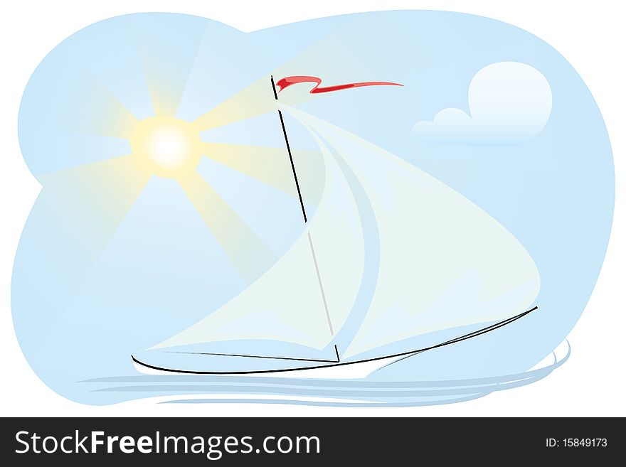 Sunny sea and yacht illustration and design elements