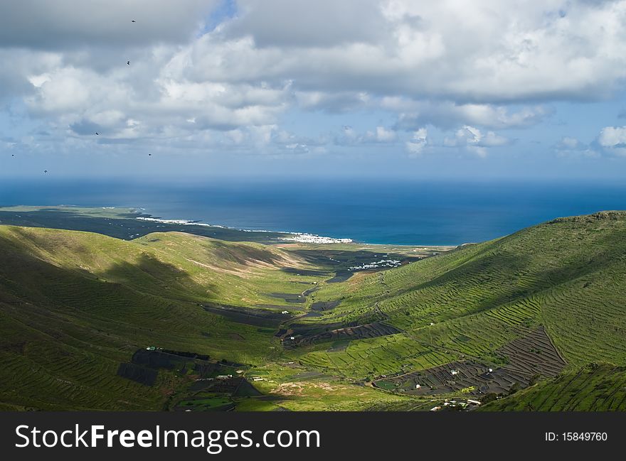 Green valley near Haria on Lanzarote Island, Spain.