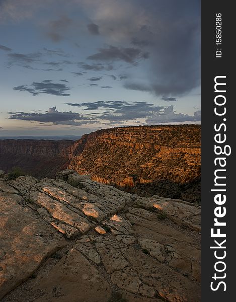 A magic hour sunset in the Grand Canyon facing the watchtower. A magic hour sunset in the Grand Canyon facing the watchtower