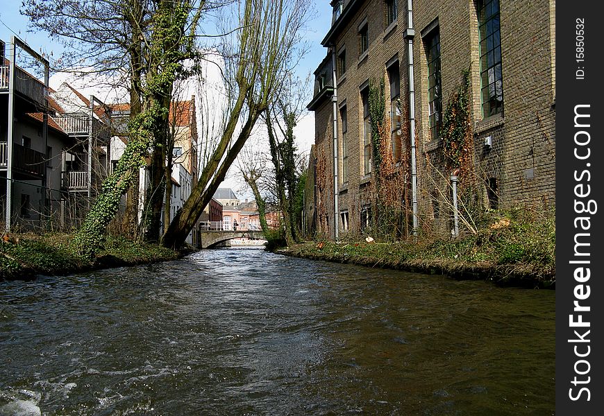View of a canal in Bruges. View of a canal in Bruges
