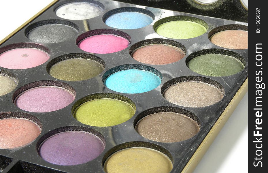 Close-up on a case of eyeshadow