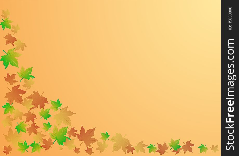 Vector illustration an autumn orange background with leaves.