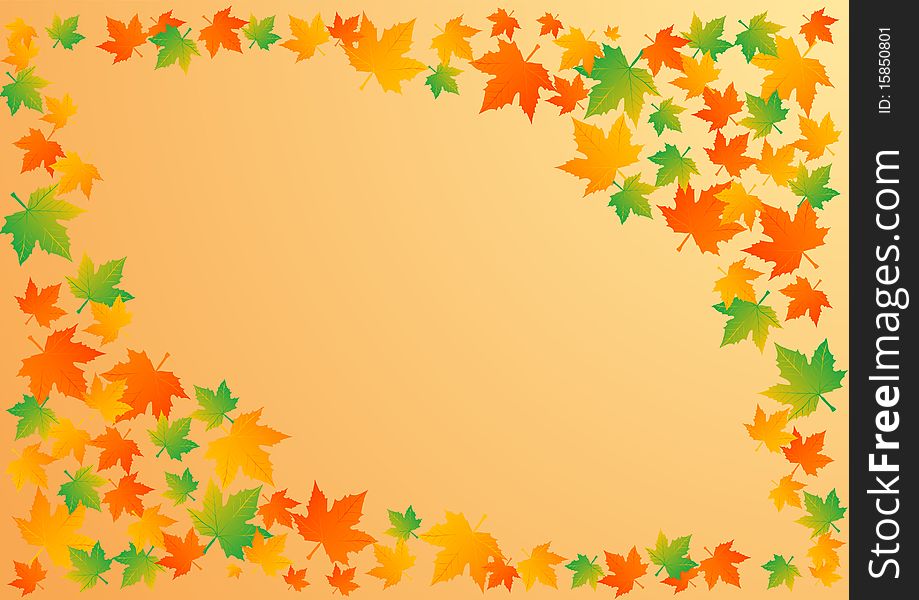 Vector illustration an autumn orange background with leaves.