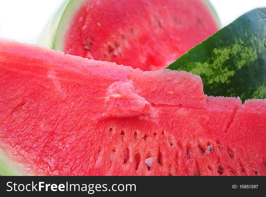 Excised slices of red watermelon