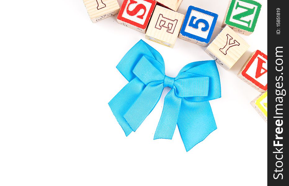 Blue Ribbon with Toy Blocks and Space for Text