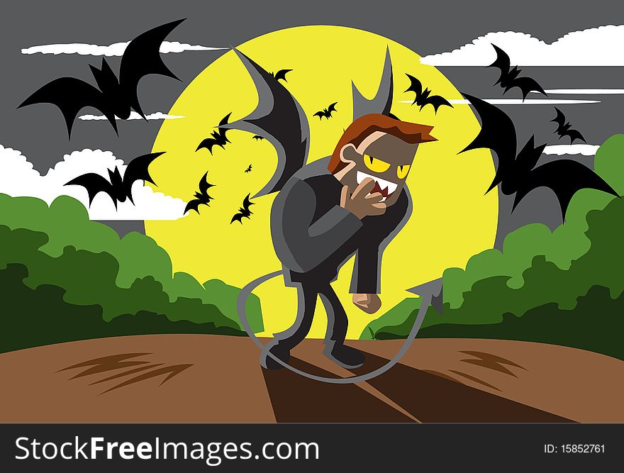 Image of a bat man ghost who is haunting on Halloween night. Image of a bat man ghost who is haunting on Halloween night.