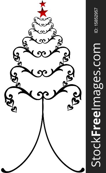 Decorative Christmas tree black isolated on white