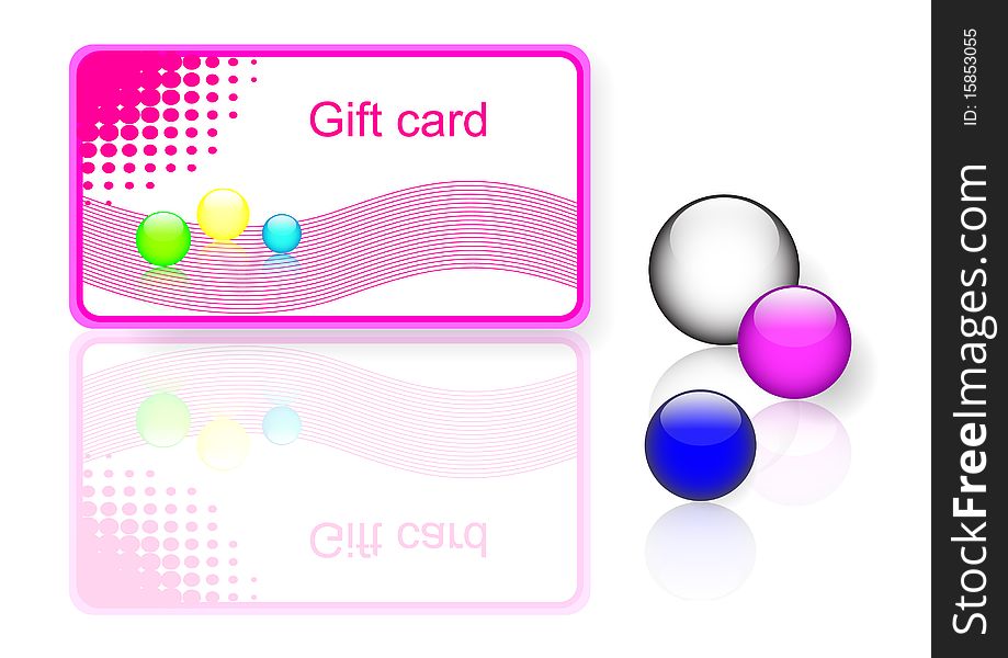 Pink gift card with glass spheres. vector Eps10. Pink gift card with glass spheres. vector Eps10.