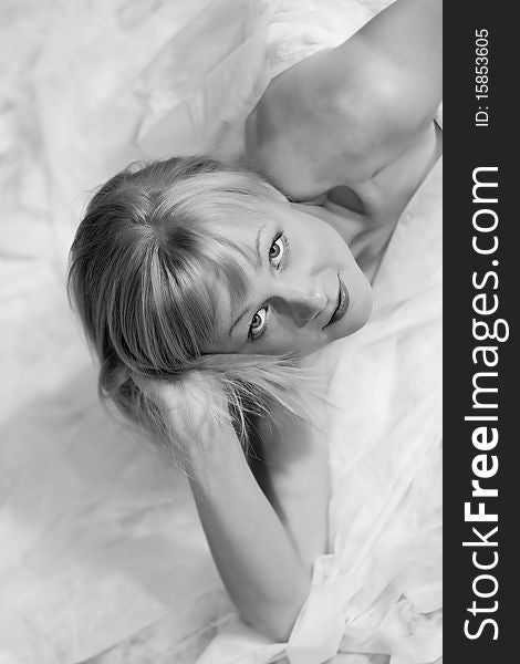 Beautiful blond woman on black background in BW. Beautiful blond woman on black background in BW