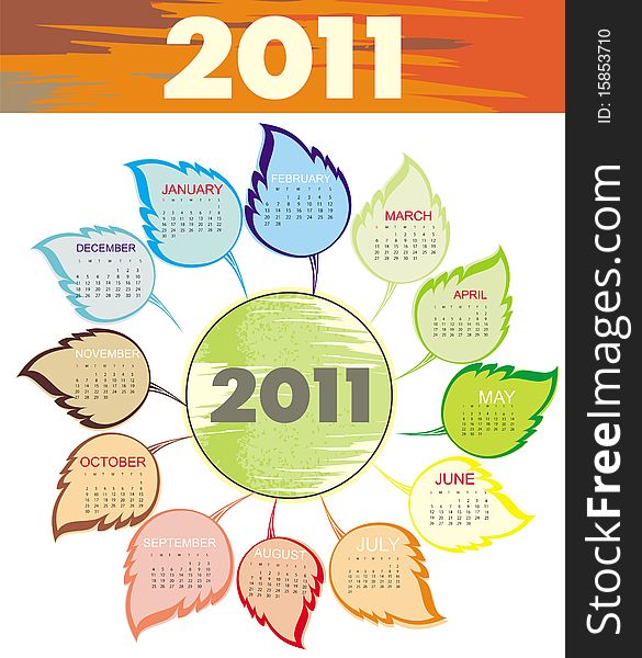 Stylish Calendar For Year 2011 (starts Sunday)