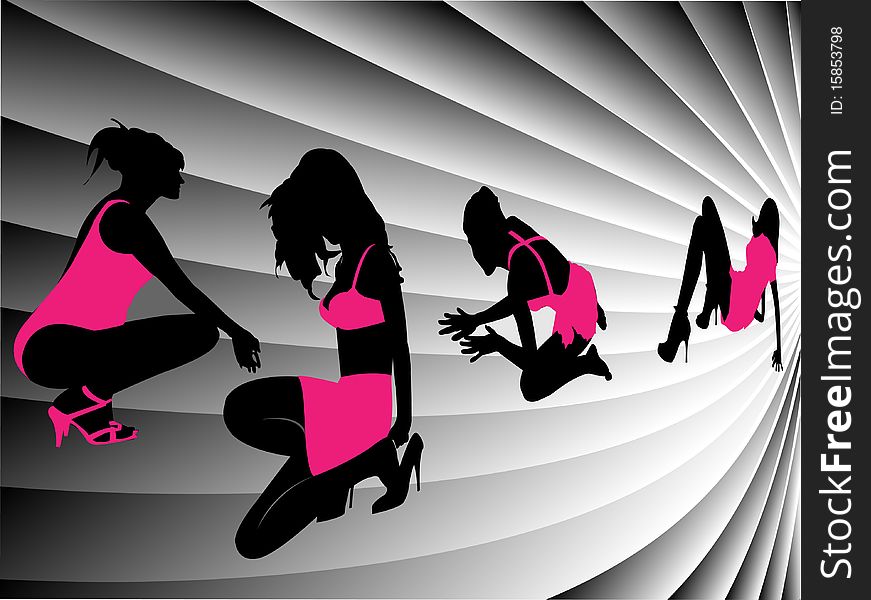 Silhouettes girl in disco background