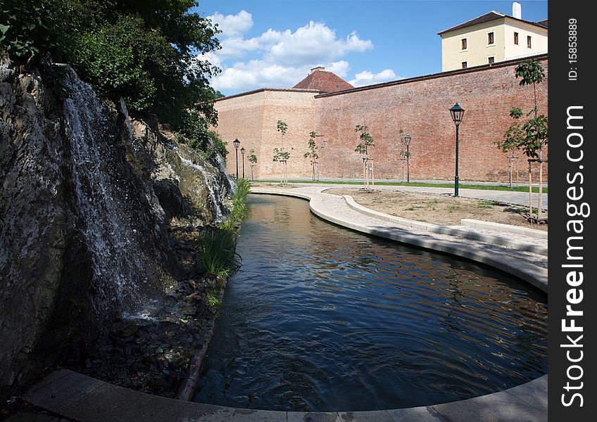 Fortification and water pond near Spilberk castle in Brno. Fortification and water pond near Spilberk castle in Brno