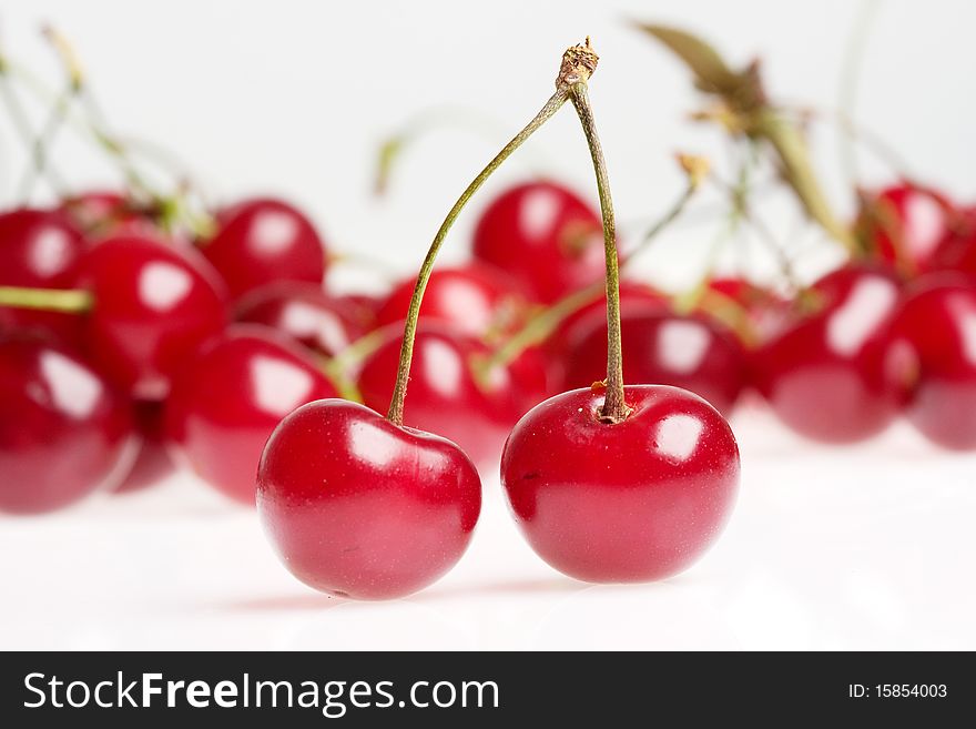 Cherries on a white background