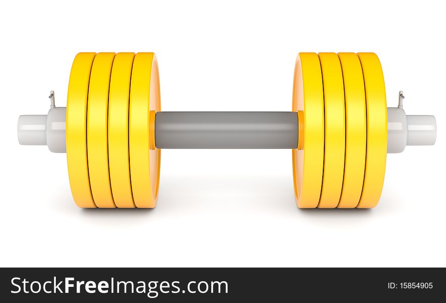 Yellow dumbbell isolated on white. Made in 3d