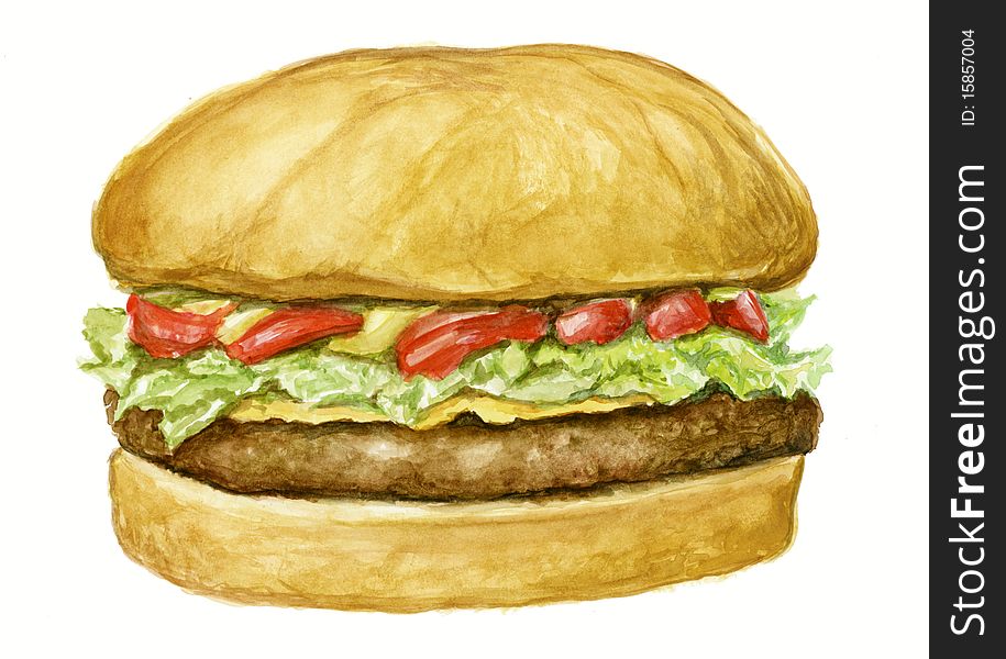 Hamburger illustration over white background.