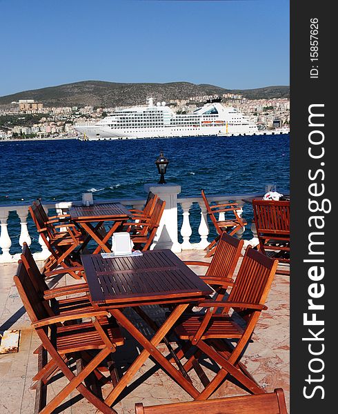 Restaurant tables on a terrace in Turkey