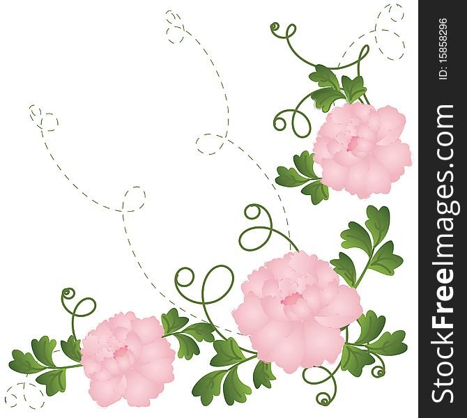 Vector floral illustration with pink roses and green leaves. Vector floral illustration with pink roses and green leaves