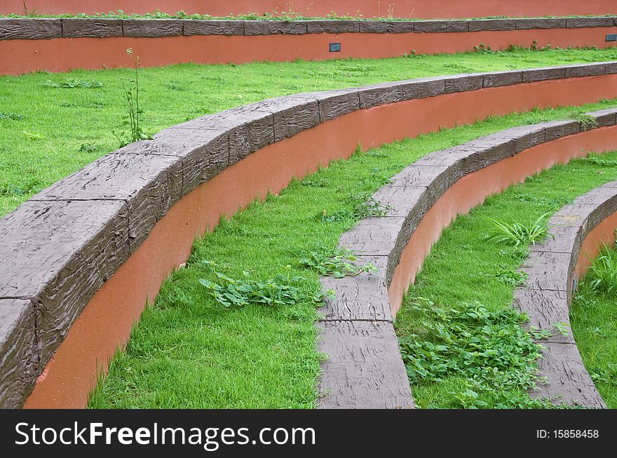 Curved green stairs in a park, Thailand. Curved green stairs in a park, Thailand.